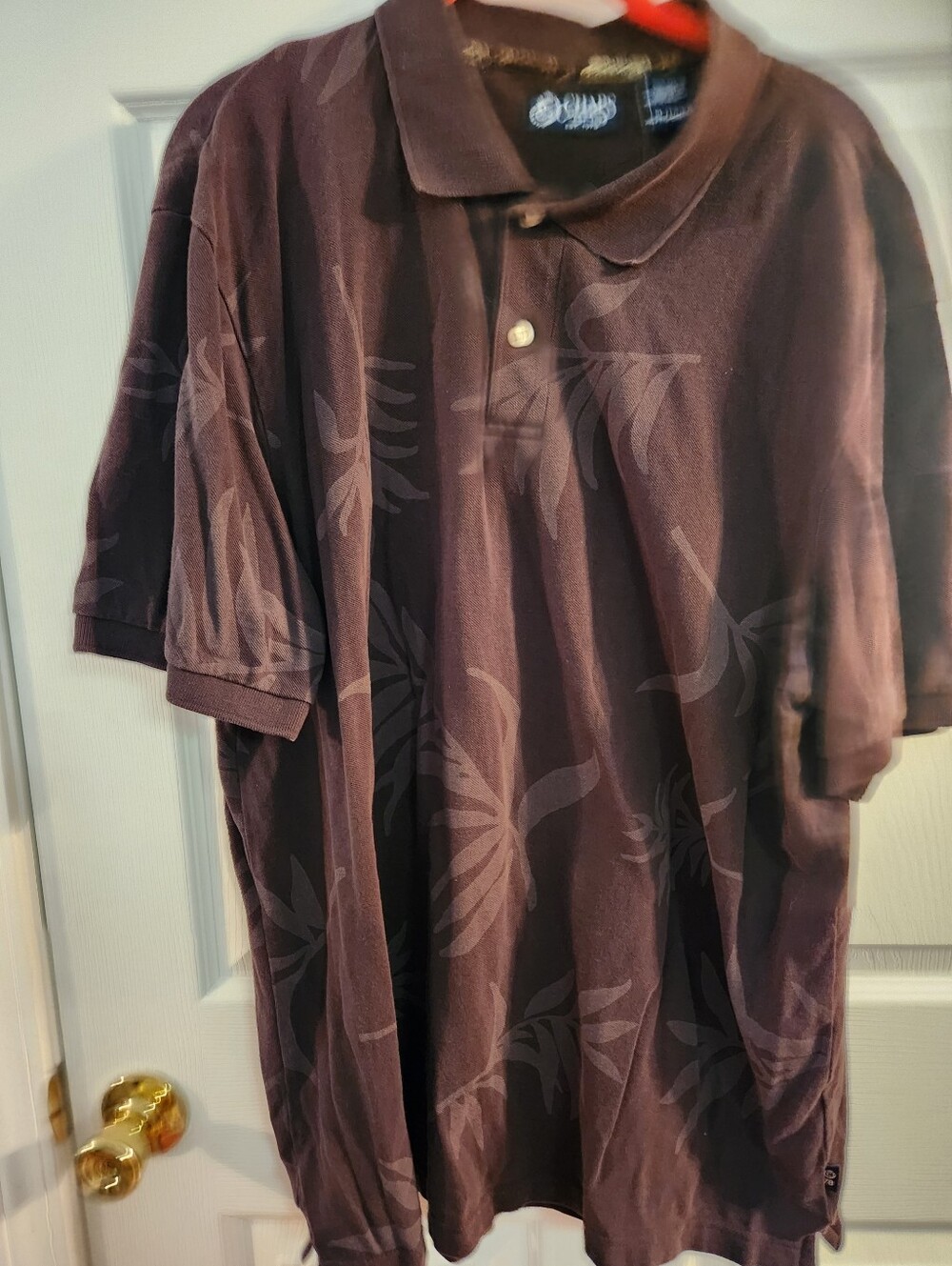 Chaps Men's Polo in Deep Brown with Subtle Leaf Print, sz XL